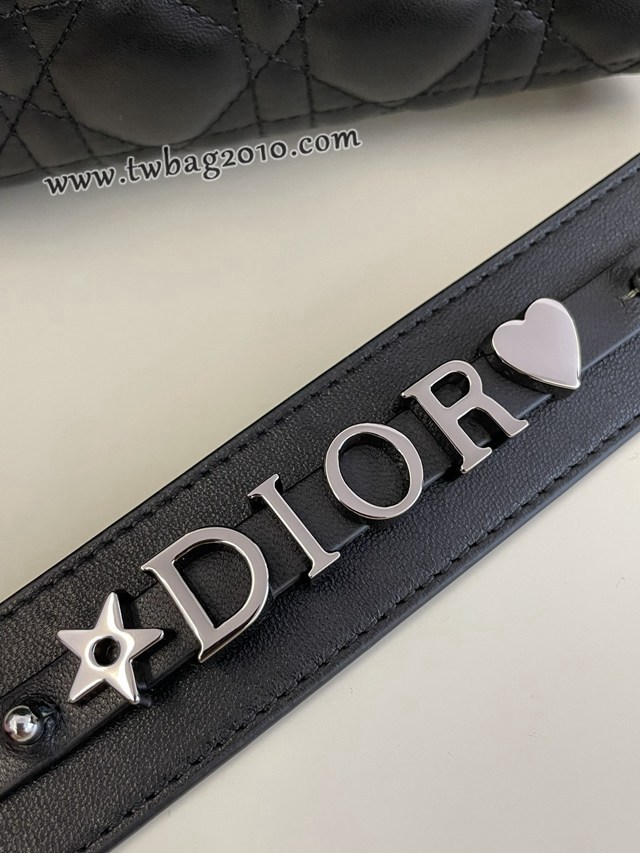 Dior专柜新款迪奥顶级原单黑银Lady戴妃四格系列手提包 djfk1143